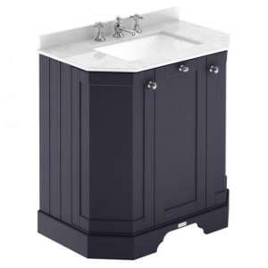 Ocala 77cm Angled Vanity With 3TH White Marble Basin In Blue - UK
