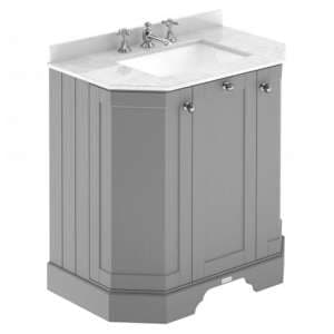 Ocala 77cm Angled Vanity With 3TH White Marble Basin In Grey - UK