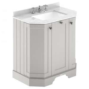 Ocala 77cm Angled Vanity With 3TH White Marble Basin In Sand - UK