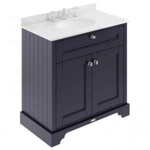 Ocala 82cm Floor Vanity With 3TH White Marble Basin In Blue