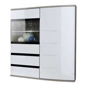 Ocala High Gloss Display Cabinet In White San Remo Oak With LED - UK