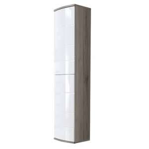 Ocala High Gloss Storage Cabinet Tall In White And San Remo Oak - UK