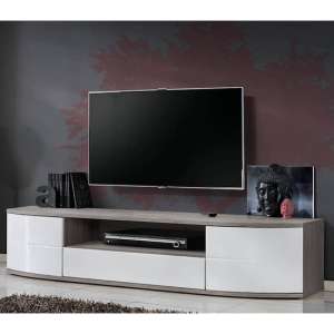 Ocala High Gloss TV Stand Large In White And San Remo Oak - UK