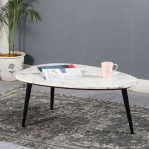 Ocala Marble Coffee Table Triangle In White With Metal Legs - UK