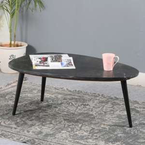 Ocala Marble Top Coffee Table In Black With Black Metal Legs - UK