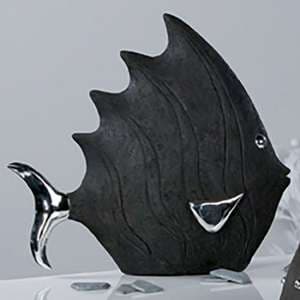 Ocala Polyresin Fish Sculpture Large In Black And Silver - UK
