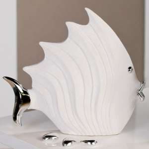 Ocala Polyresin Fish Sculpture Small In White And Silver - UK