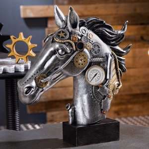 Ocala Polyresin Steampunk Horse Sculpture In Silver - UK