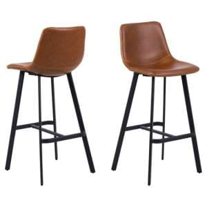Ocala Vintage Brandy Faux Leather Bar Chairs In Pair