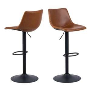 Ocala Vintage Brandy Faux Leather Bar Stools In Pair