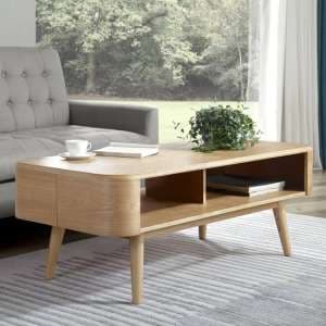 Ocotlan Wooden Coffee Table With Shelf In Oak - UK