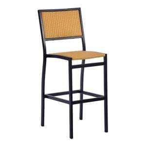 Oderico Outdoor Bar Chair In Black With Teak Rattan - UK