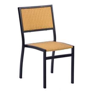 Oderico Outdoor Side Chair In Black With Teak Rattan - UK