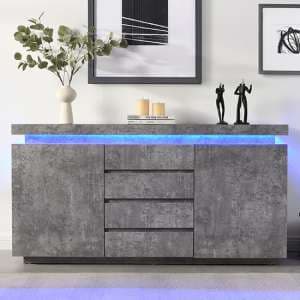 Odessa Sideboard With 2 Door 4 Drawer In Concrete Effect And LED - UK