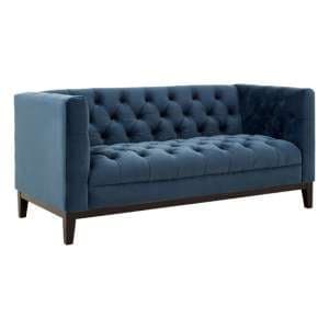 Okab Upholstered Velvet 2 Seater Sofa In Midnight Blue