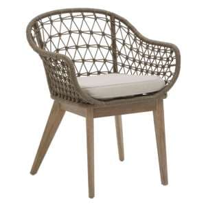 Okala Woven Accent Chair With Grey Fabric Cushion In Natural