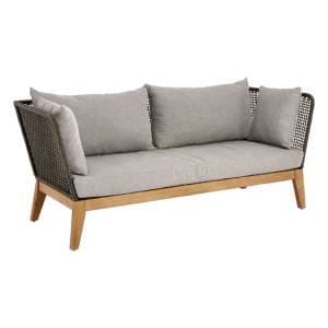 Okala Woven Rope 3 Seater Sofa With Wooden Frame In Light Grey