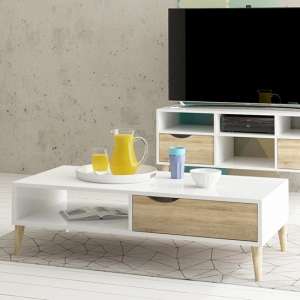 Oklo 1 Drawer Wooden Storage Coffee Table In White And Oak - UK