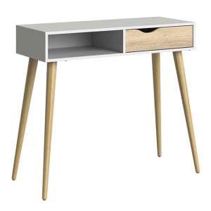 Oklo 1 Drawer 1 Shelf Console Table In White And Oak - UK