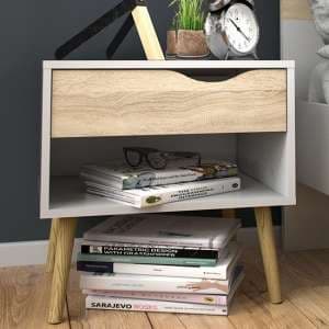 Oklo Wooden 1 Drawer Bedside Cabinet In White And Oak - UK