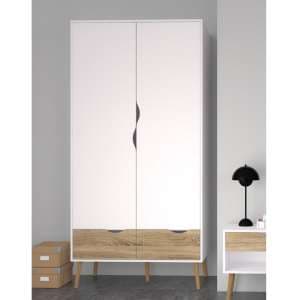 Oklo Wooden 2 Doors 2 Drawers Wardrobe In White And Oak - UK
