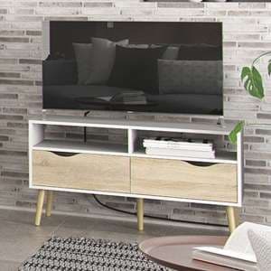 Oklo Wooden 2 Drawers 2 Shelves TV Stand In White And Oak - UK