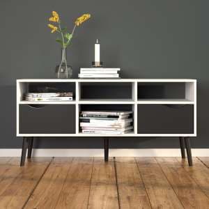 Oklo Wooden 2 Drawers 4 Shelves TV Stand In White And Matt Black - UK
