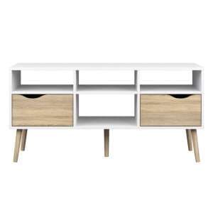 Oklo Wooden 2 Drawers 4 Shelves TV Stand In White And Oak - UK