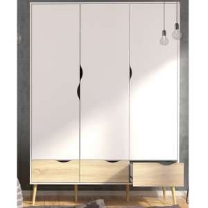 Oklo Wooden 3 Doors 3 Drawers Wardrobe In White And Oak - UK