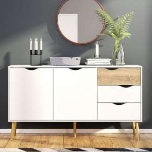Oklo Large 2 Doors 3 Drawers Sideboard In White And Oak - UK