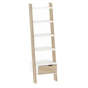 Oklo Leaning 1 Drawer Bookcase In White And Oak