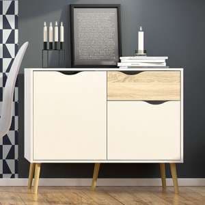 Oklo Small 2 Doors 1 Drawer Sideboard In White And Oak - UK