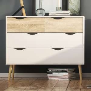 Oklo Wooden Chest Of 4 Drawers In White And Oak - UK