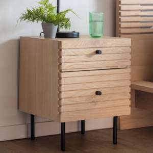 Okonma Wooden Bedside Cabinet With Metal Legs In Oak - UK