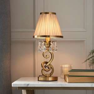 Oksana Small Table Lamp In Antique Brass With Beige Shade - UK