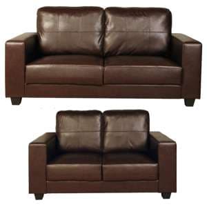 Okul Faux Leather 3 Seater Sofa And 2 Seater Sofa Suite In Brown