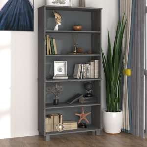 Olavi Solid Pinewood Bookcase With 4 Shelves In Dark Grey - UK