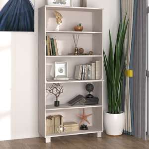 Olavi Solid Pinewood Bookcase With 4 Shelves In White - UK