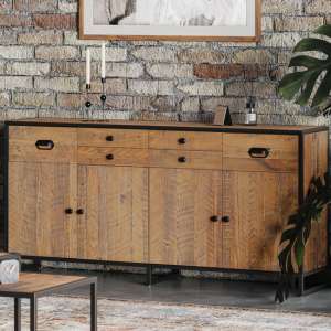 Olbia Wooden Sideboard Large With 4 Doors 6 Drawers In Oak - UK
