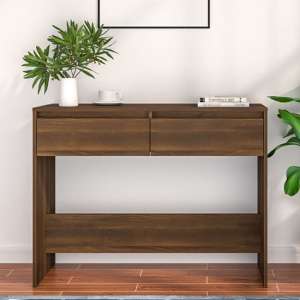 Olenna Wooden Console Table With 2 Drawers In Brown Oak - UK