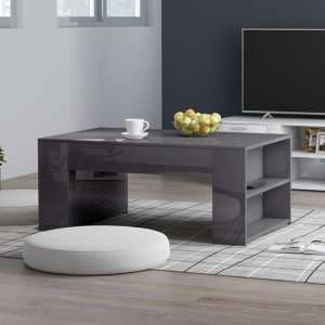 Olicia High Gloss Coffee Table With Shelves In Grey