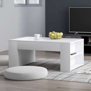 Olicia Wooden Coffee Table With Shelves In White