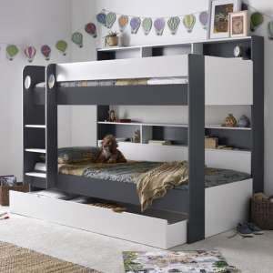 Ocala Solid Rubberwood Storage Bunk Bed In Grey And White - UK