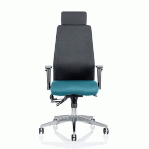 Onyx Black Back Headrest Office Chair With Maringa Teal Seat - UK