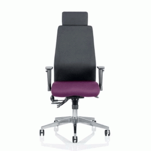 Onyx Black Back Headrest Office Chair With Tansy Purple Seat - UK