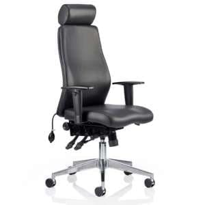 Onyx Ergo Leather Office Chair In Black With Headrest And Arms