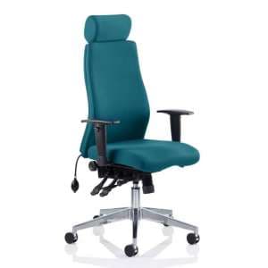 Onyx Headrest Office Chair In Maringa Teal With Arms - UK