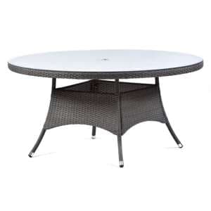 Onyx Rattan Dining Table Large Round In Grey With Glass Top - UK