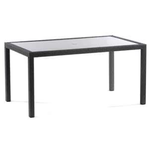 Onyx Rattan Dining Table Rectangular In Grey With Glass Top - UK