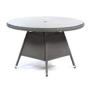 Onyx Rattan Dining Table Small Round In Grey With Glass Top - UK